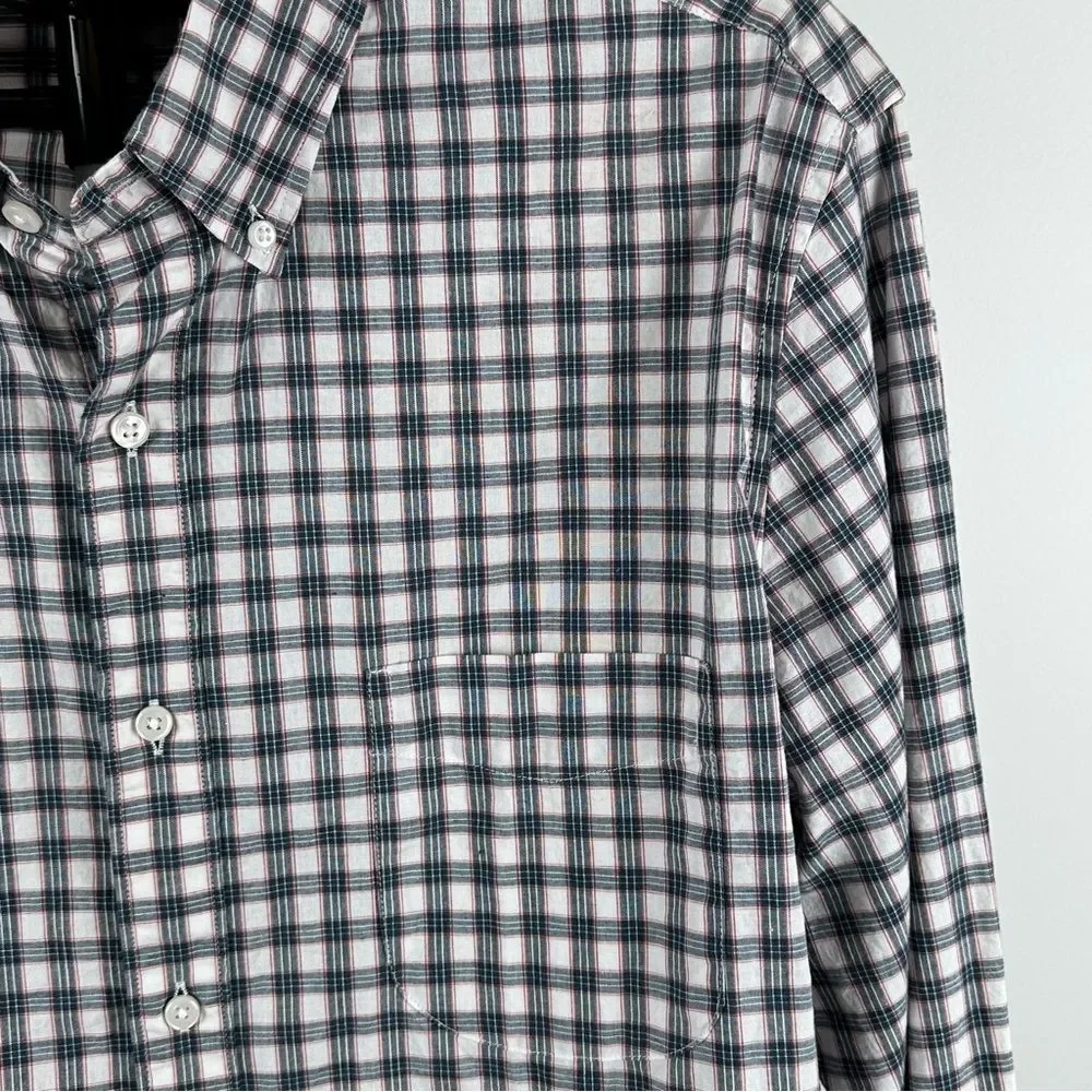J.Crew Men’s SZ L Cotton Elastane Plaid Button Shirt Blue White Red Long Sleeve
